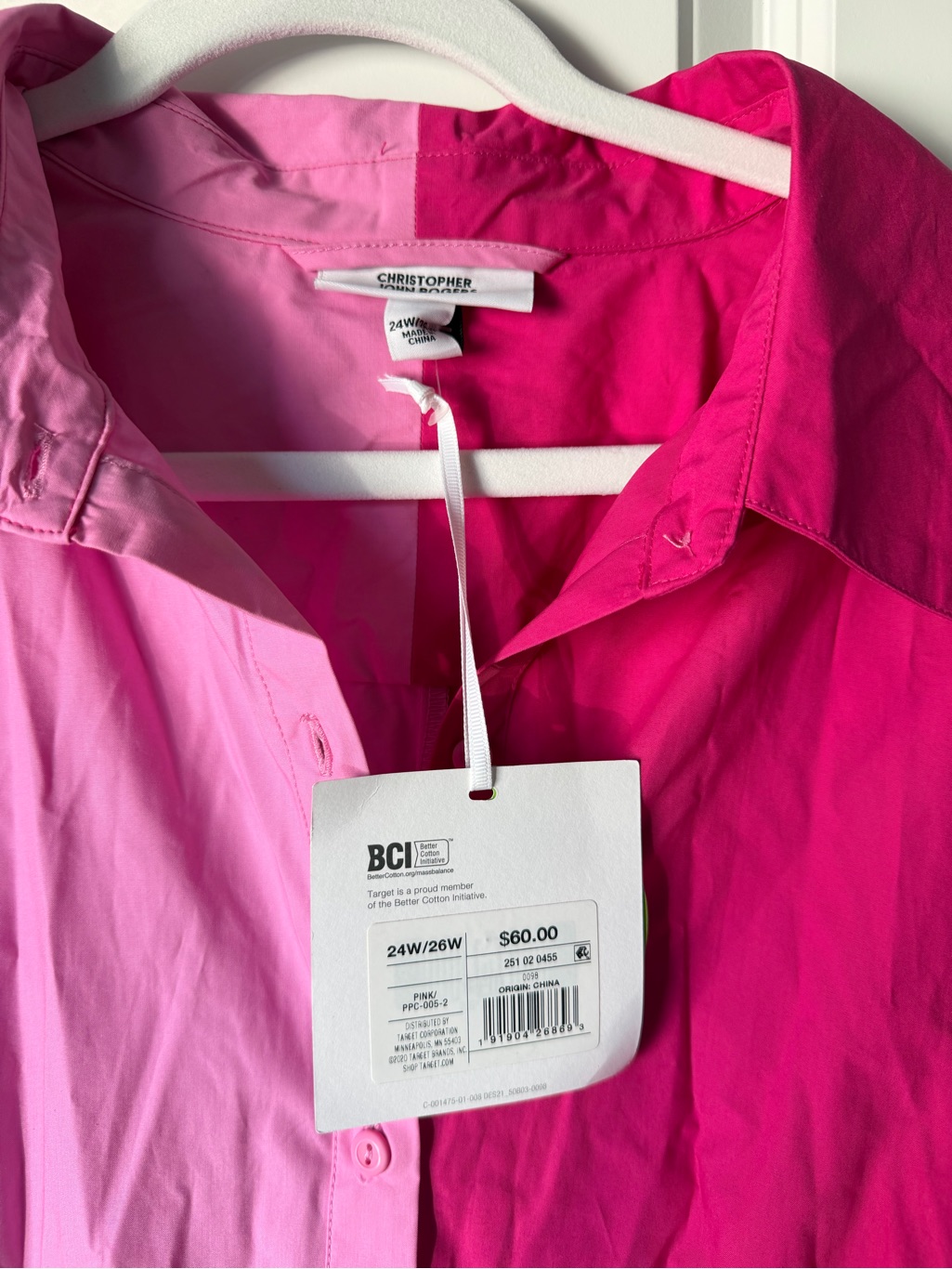 Nwt Christopher John Rogers 2 Tone Pink Shirt Dress Belted Button Tiered 24w/26w — image 6 of 8